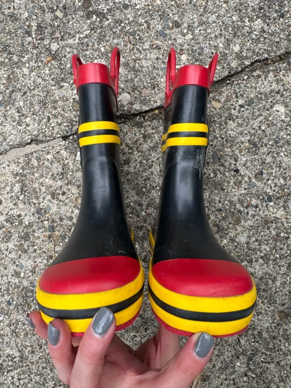 Kids Black & Red Firefighter Rain Boots with Yellow Stripes